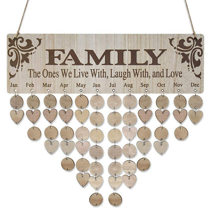 Wooden Heart-shaped Calendar Hanging Ornament for Home Party Decoration