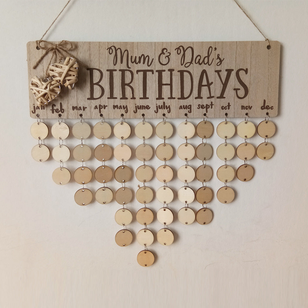 Wooden Heart-shaped Calendar Hanging Ornament for Home Party Decoration