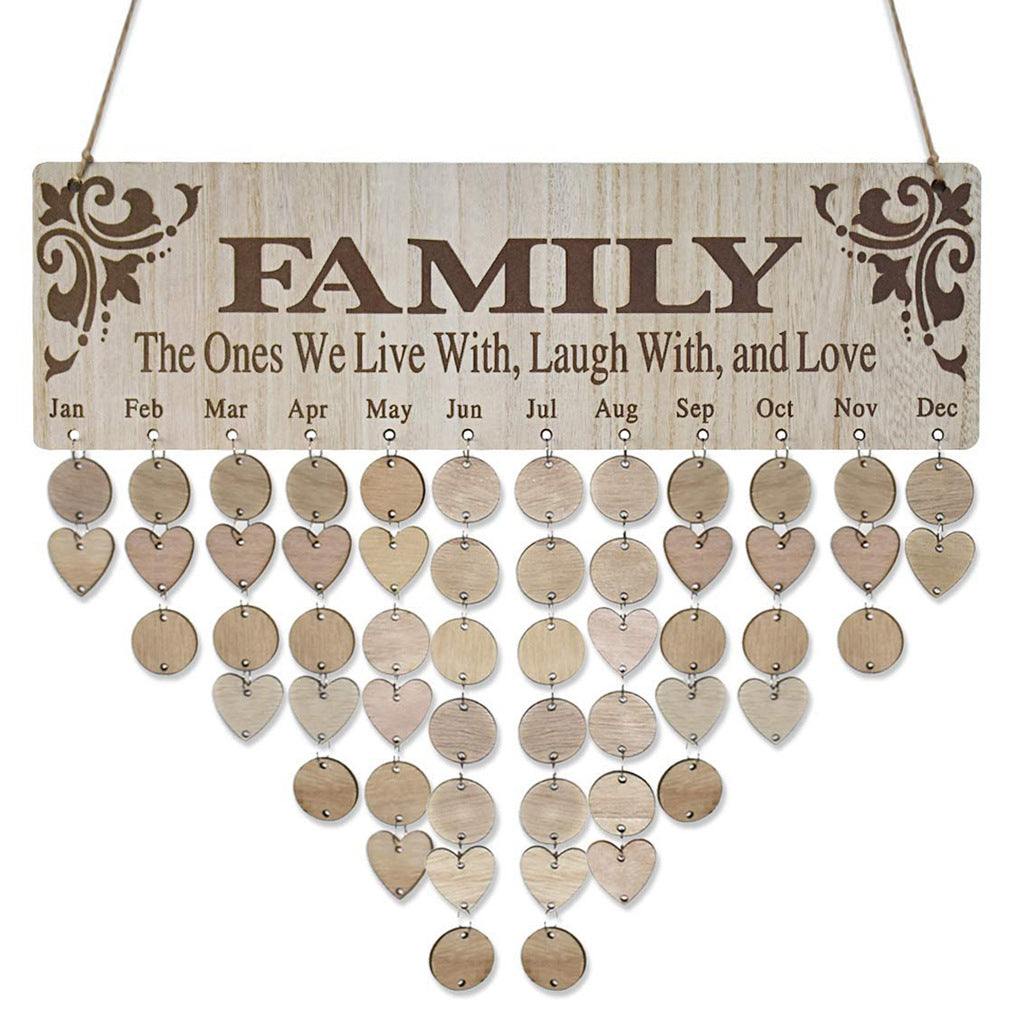 Wooden Heart-shaped Calendar Hanging Ornament for Home Party Decoration