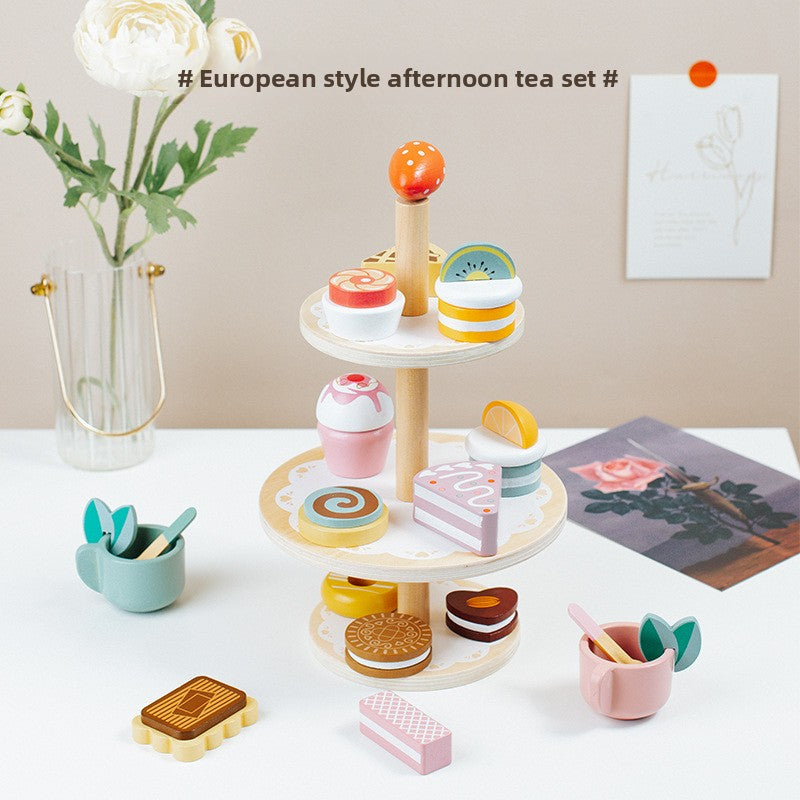 Wooden imitation house tea set