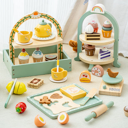 Wooden imitation house tea set