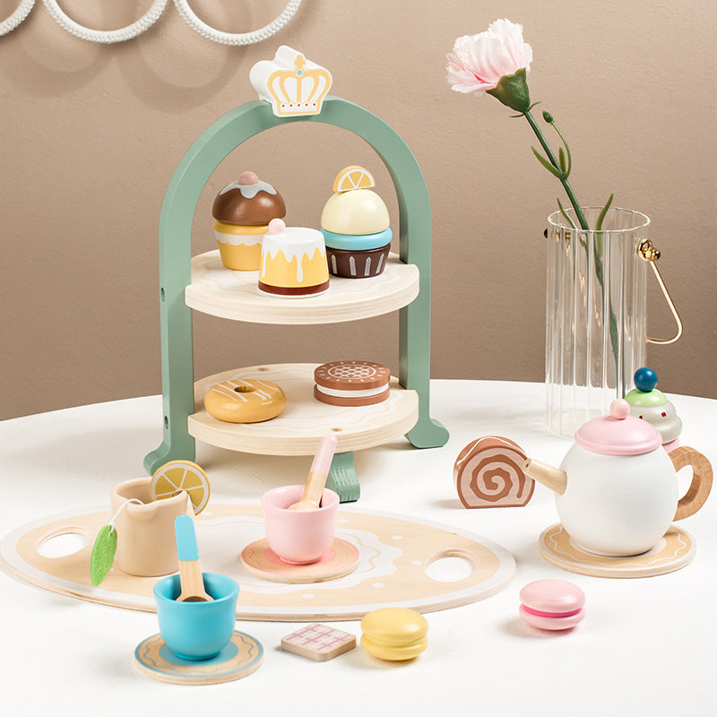 Wooden imitation house tea set