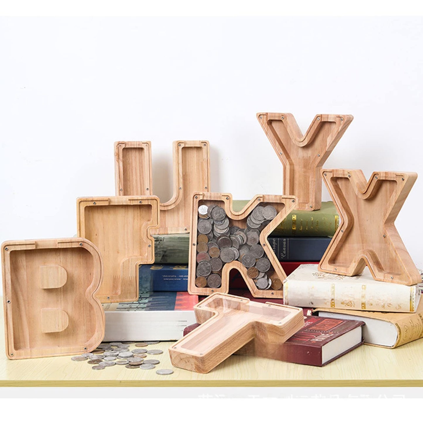 Wooden letter money box