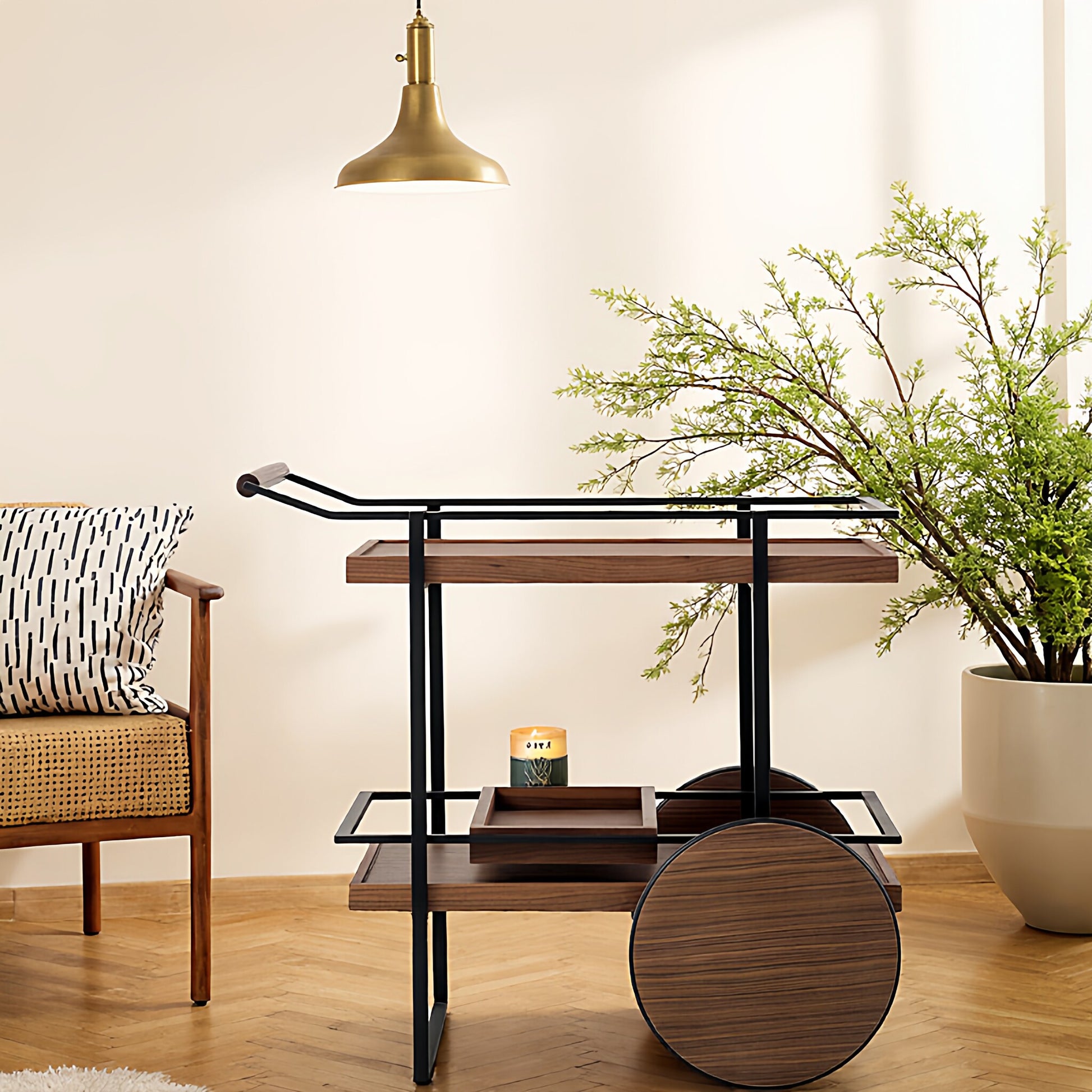 Wooden Mobile Serving Cart with Storage