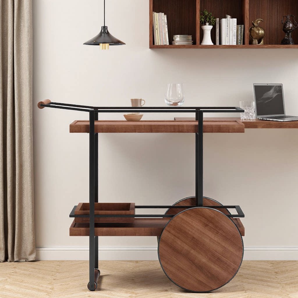 Wooden Mobile Serving Cart with Storage