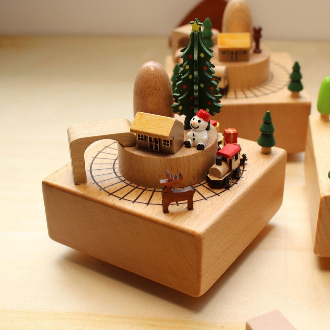 Wooden Musical Box Carousel Train Home Decor