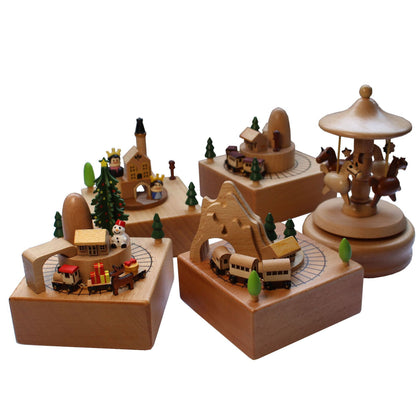 Wooden Musical Box Carousel Train Home Decor