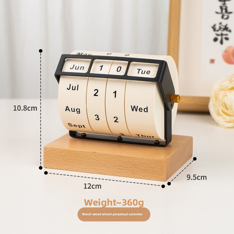 Wooden Perpetual Calendar with Rotating Base