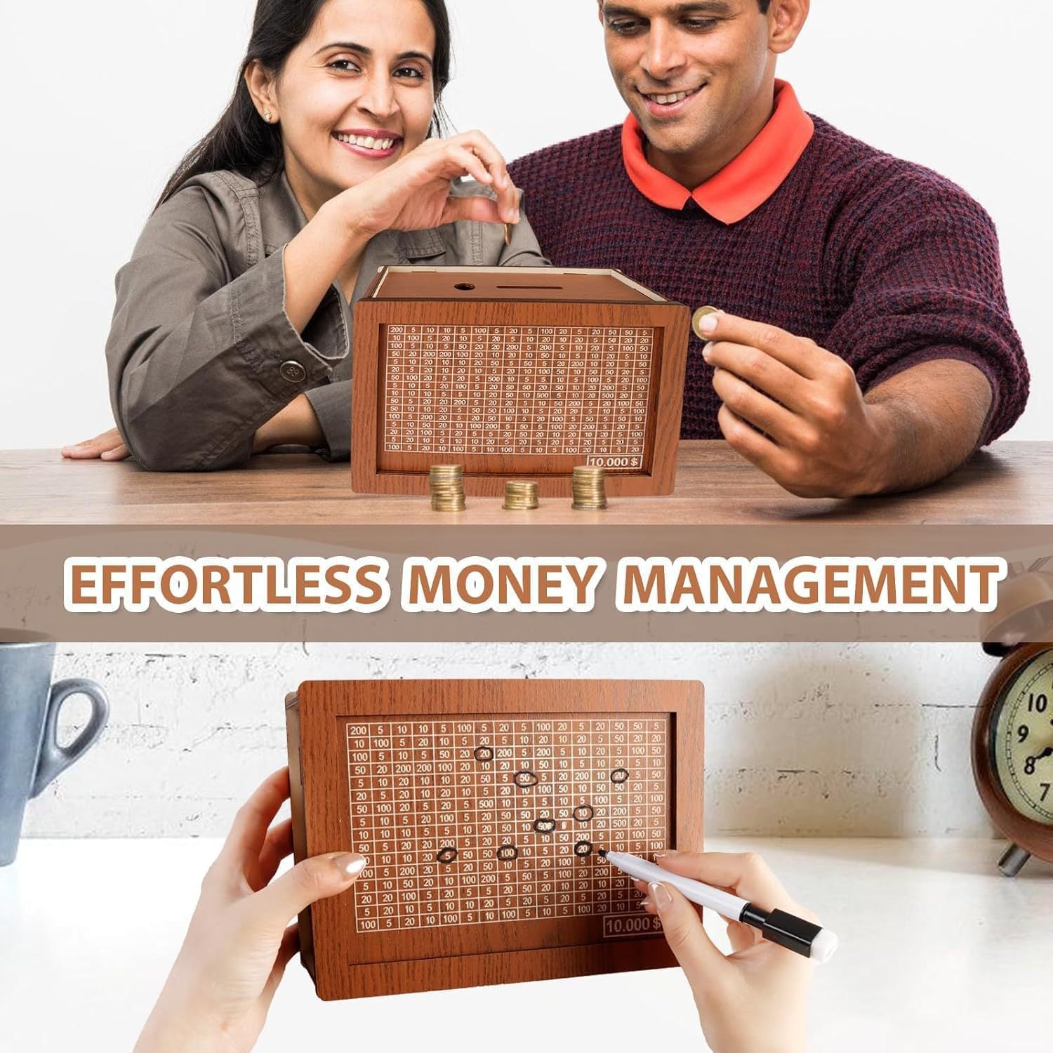 Wooden Piggy Bank with Money Counter