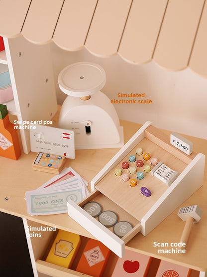 Wooden Pretend Play Convenience Store Cart for Kids