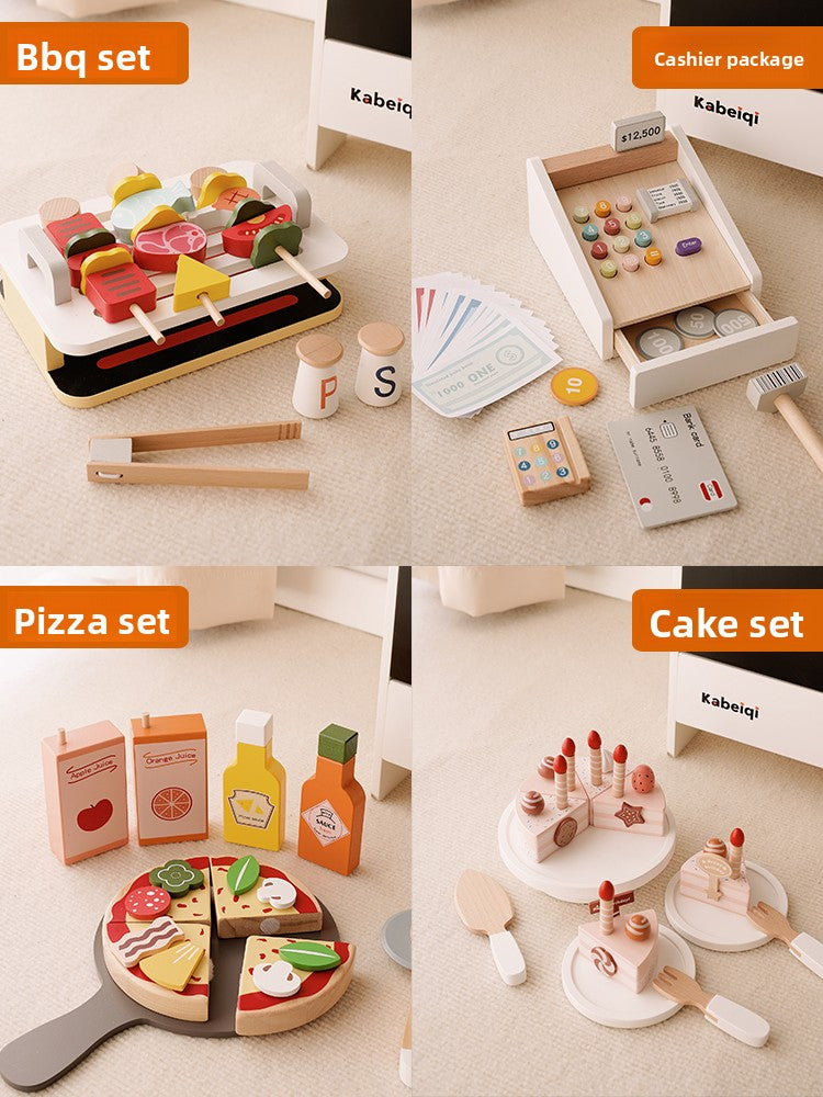 Wooden Pretend Play Convenience Store Cart for Kids