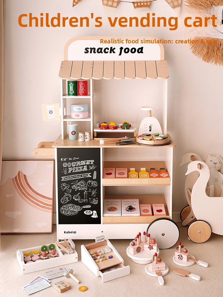 Wooden Pretend Play Convenience Store Cart for Kids