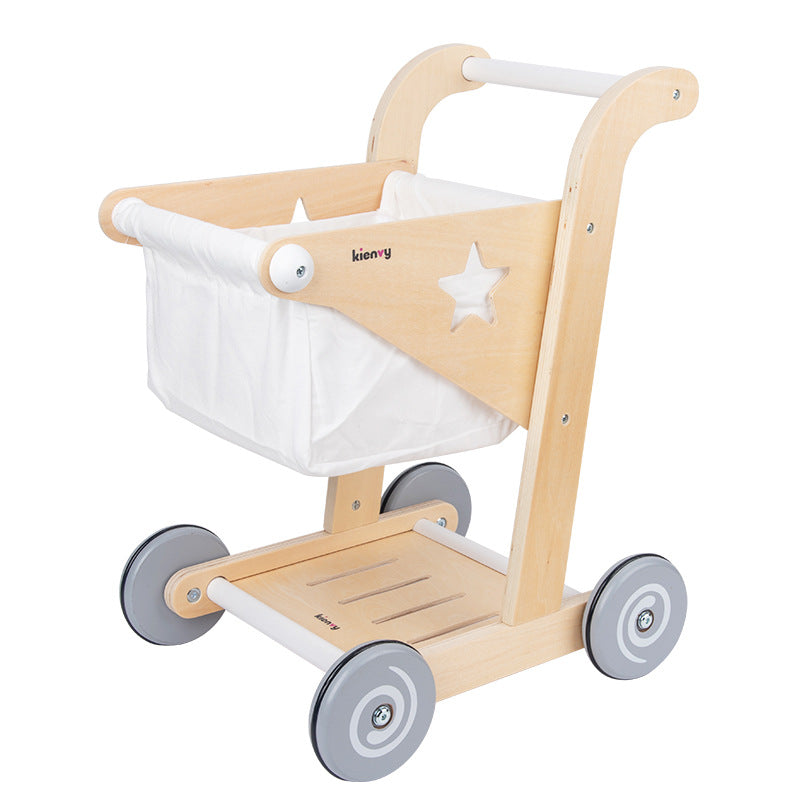 Wooden Pretend Play Supermarket Shopping Cart for Toddlers