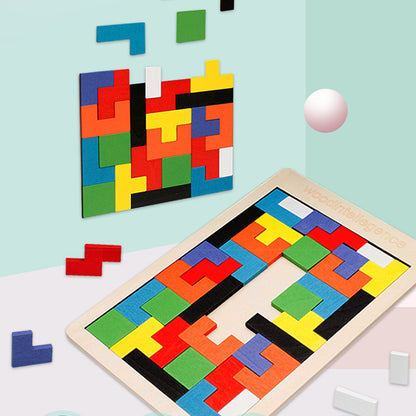 Wooden Russian Tetris geometric building blocks