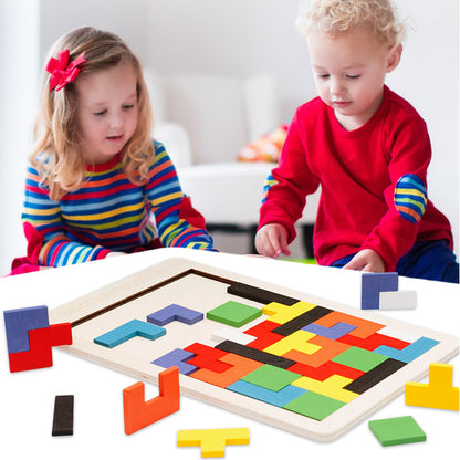 Wooden Russian Tetris geometric building blocks