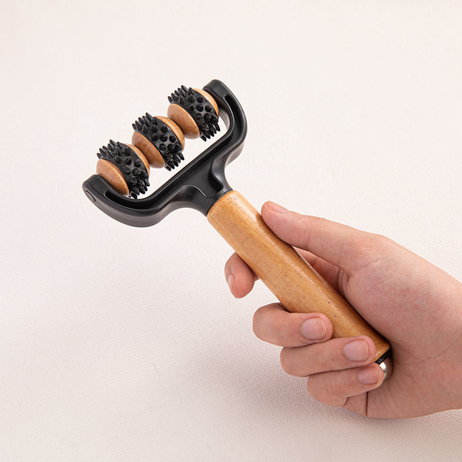Wooden Silicone Acupoint Massage Roller Stick