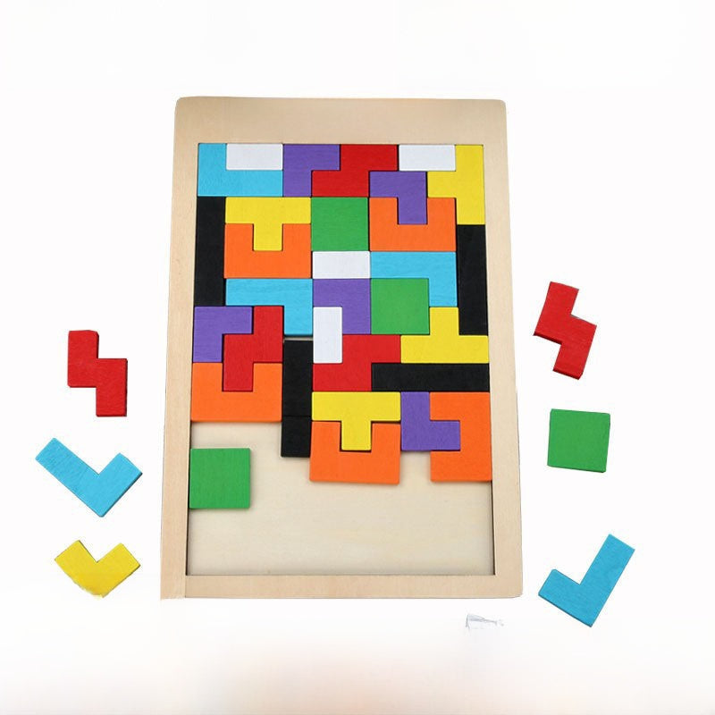 Wooden Tetris Puzzle Blocks