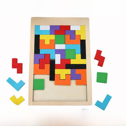 Wooden Tetris Puzzle Blocks