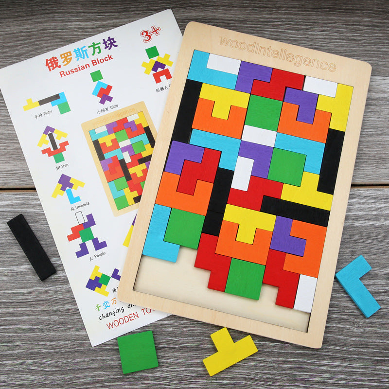 Wooden Tetris Puzzle Blocks