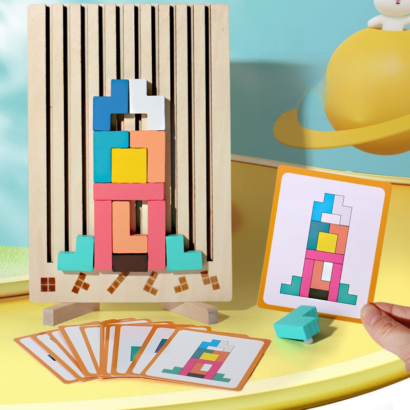 Wooden Tetris Puzzle Blocks