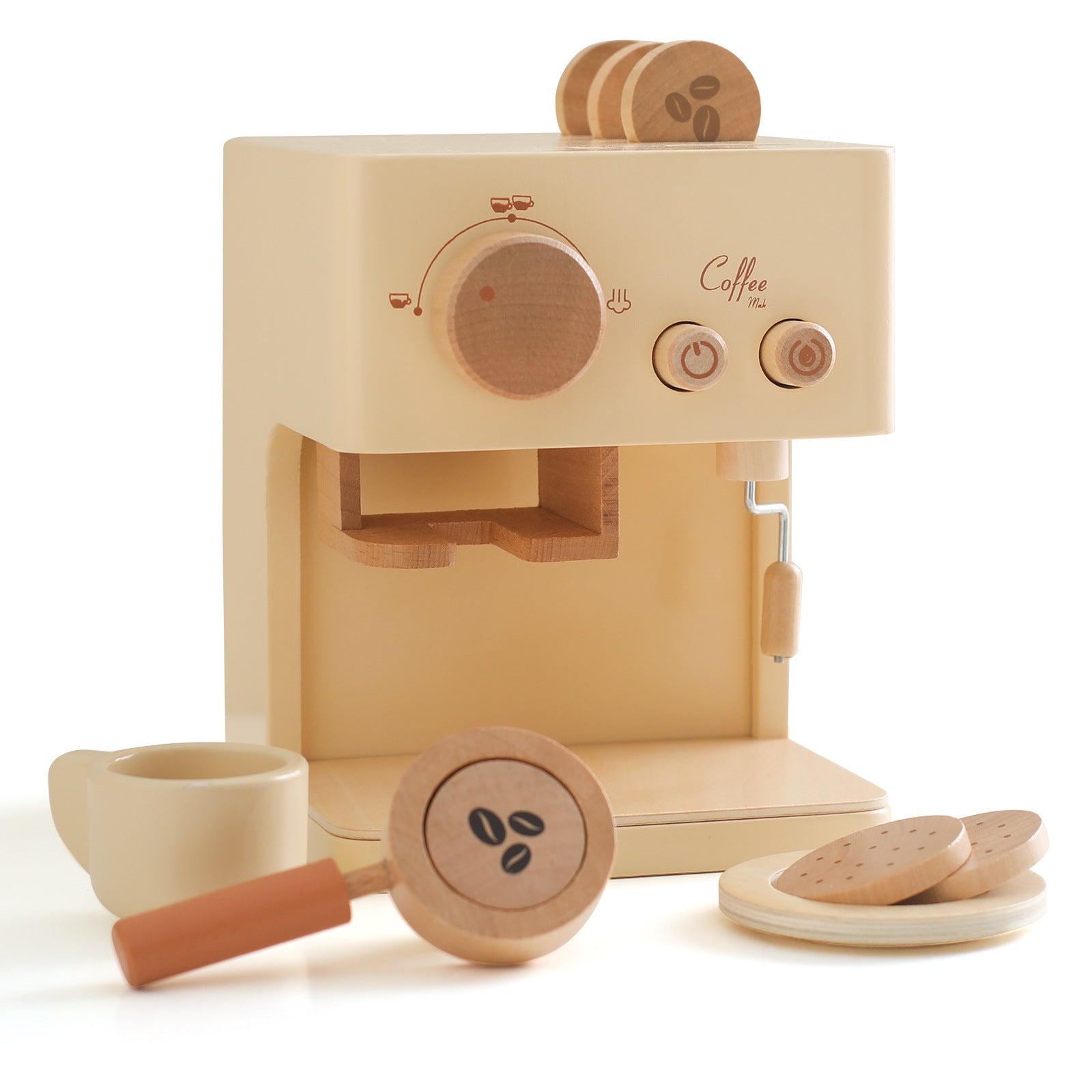 Wooden toy coffee machine