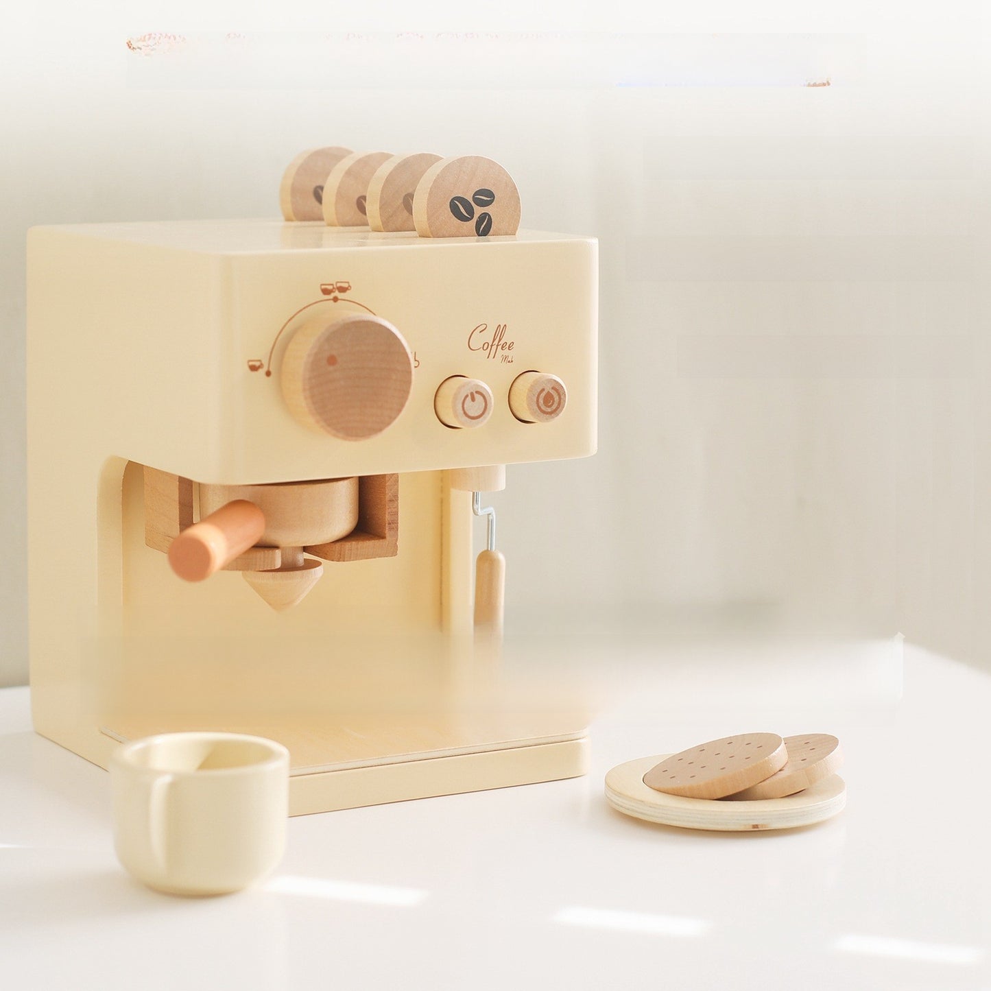 Wooden toy coffee machine