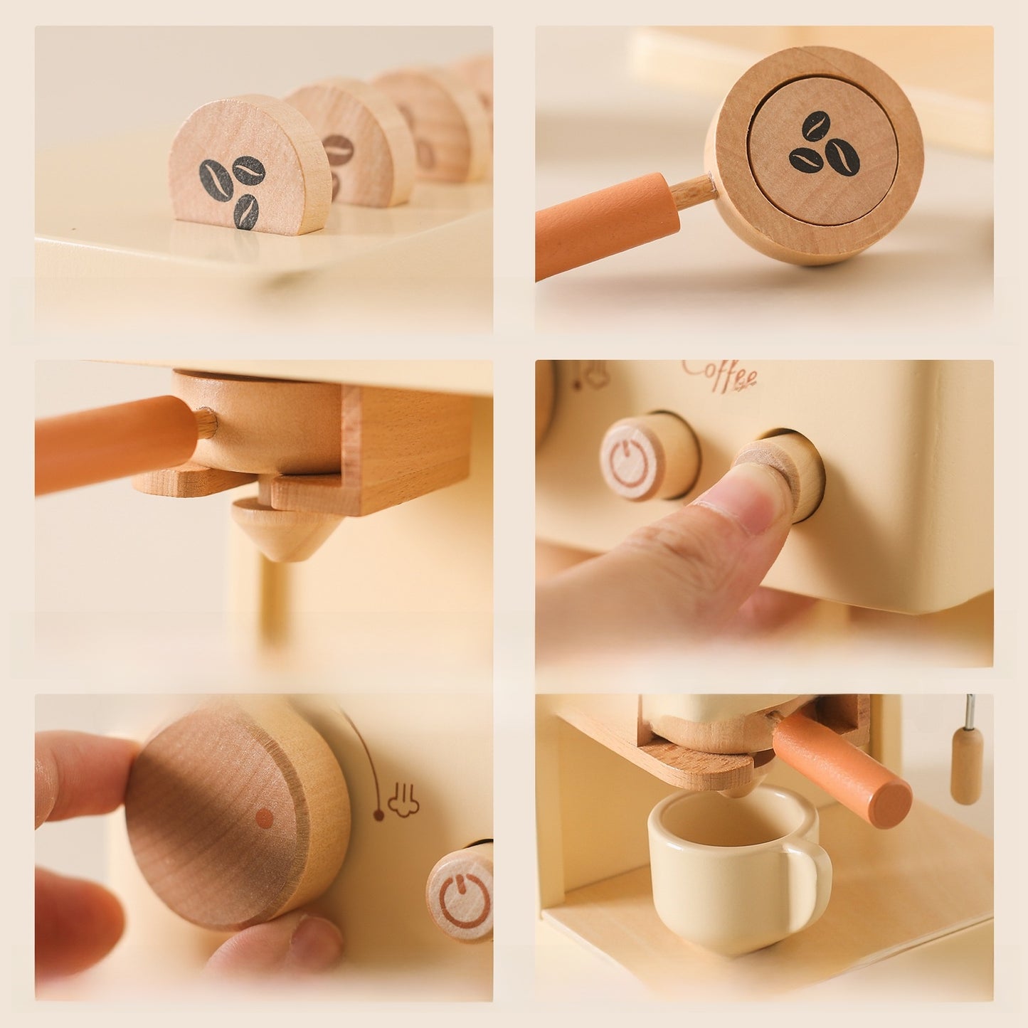 Wooden toy coffee machine