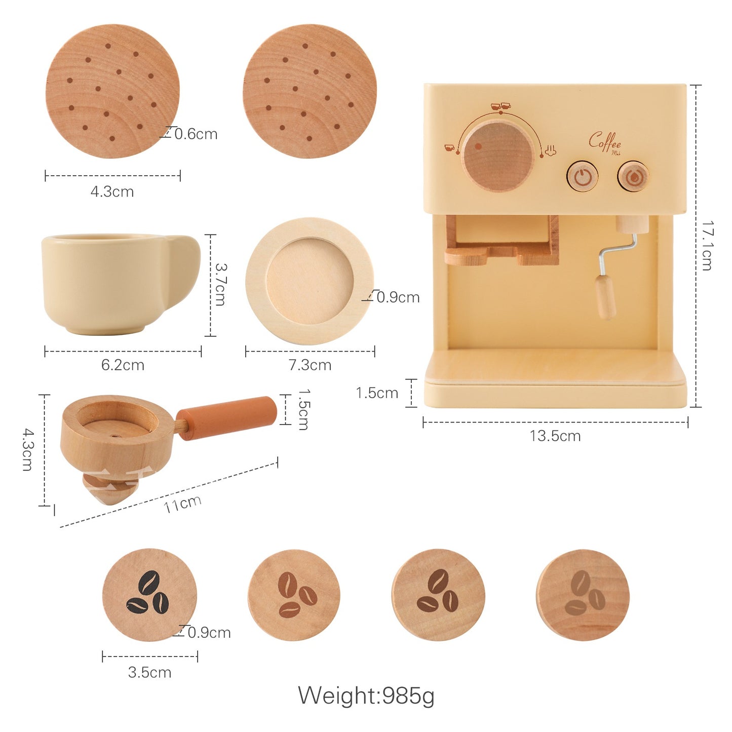 Wooden toy coffee machine