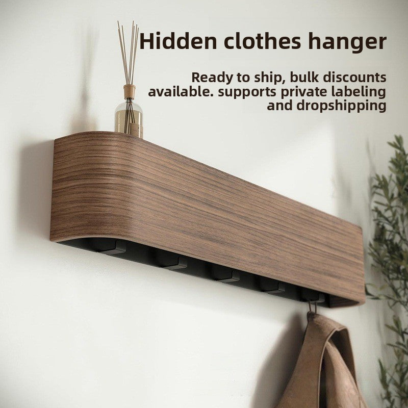 Wooden Wall Mounted Shelf with Hooks