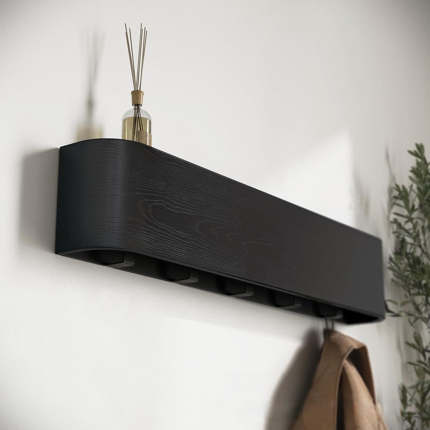 Wooden Wall Mounted Shelf with Hooks