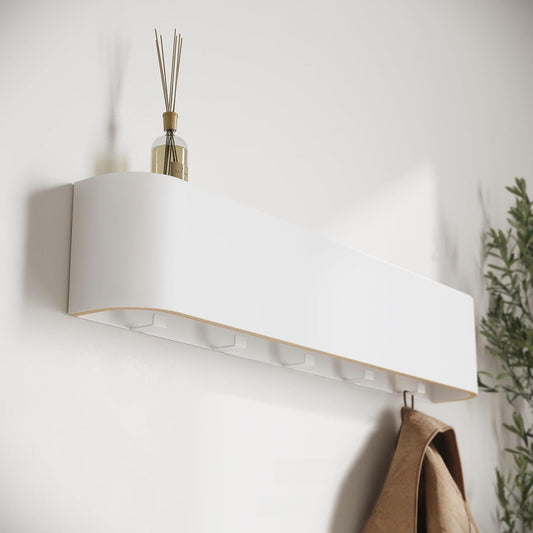 Wooden Wall Mounted Shelf with Hooks