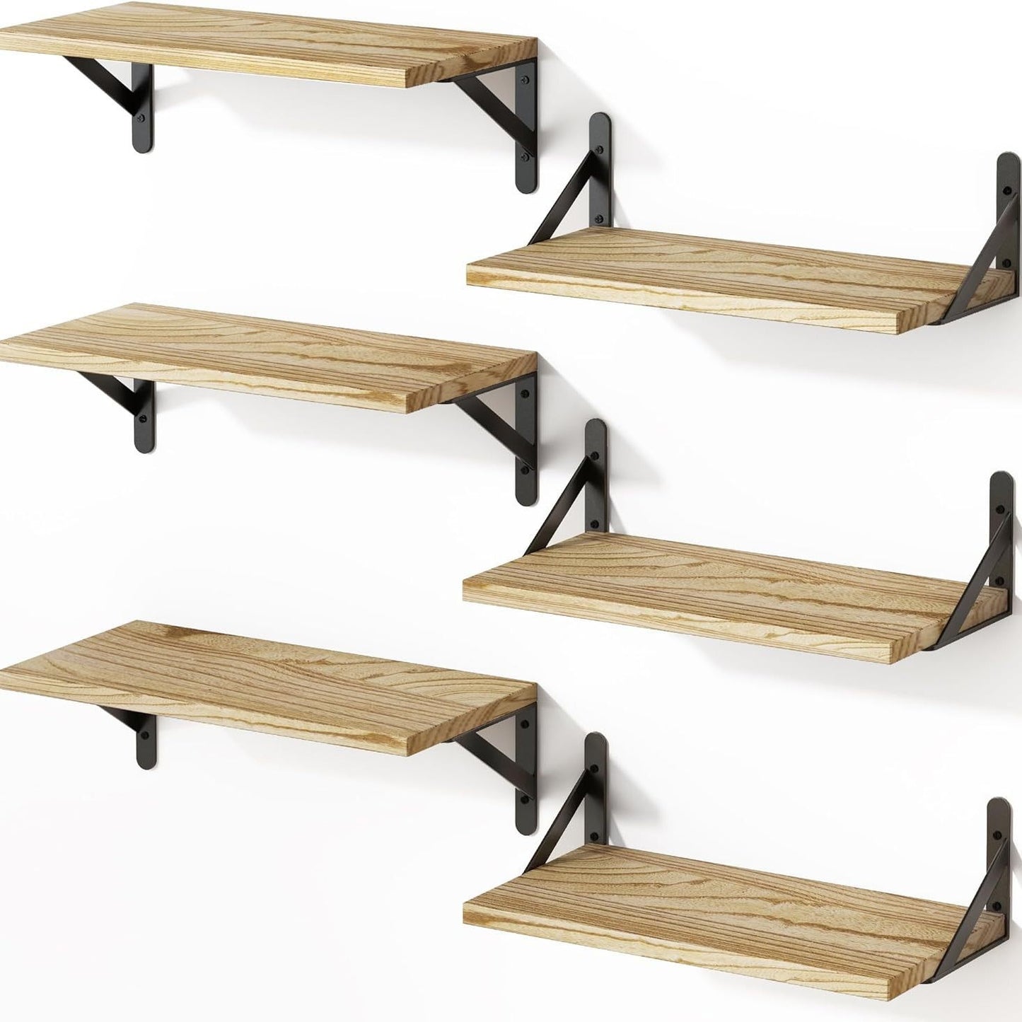 Wooden wall-mounted shelves