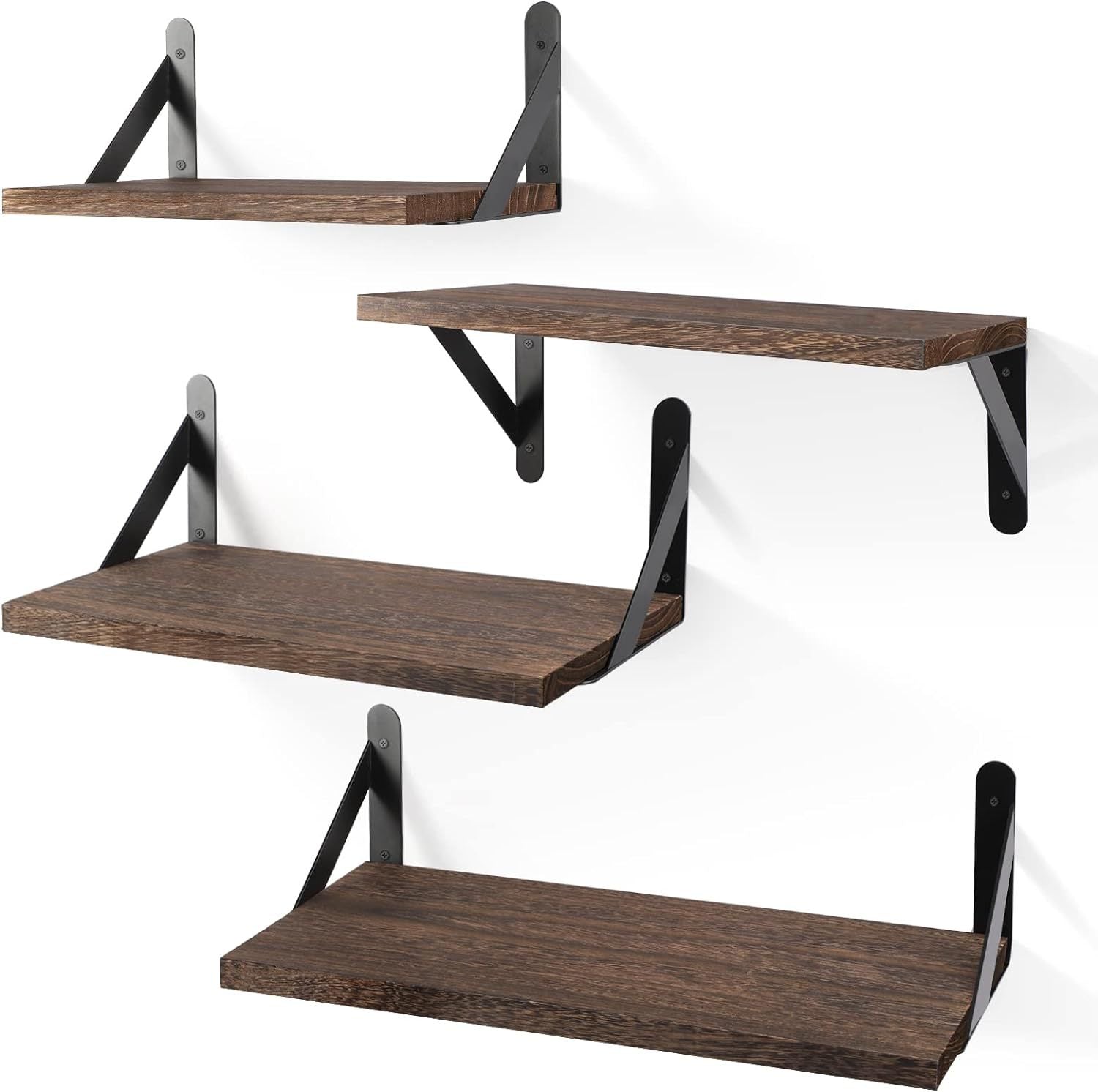 Wooden wall-mounted shelves