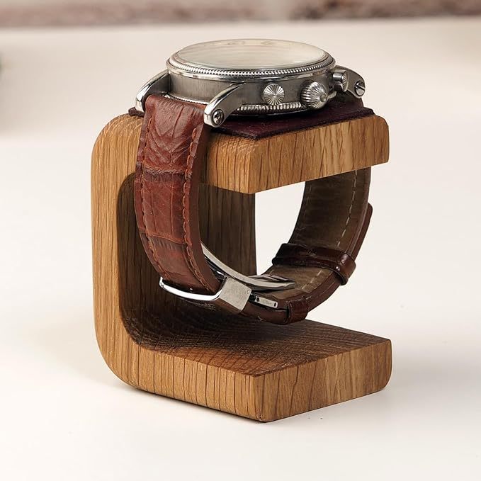 Wooden Watch Display Stand with Leather Base