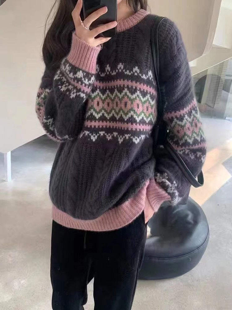 Wool Blend Geometric Pullover Sweater