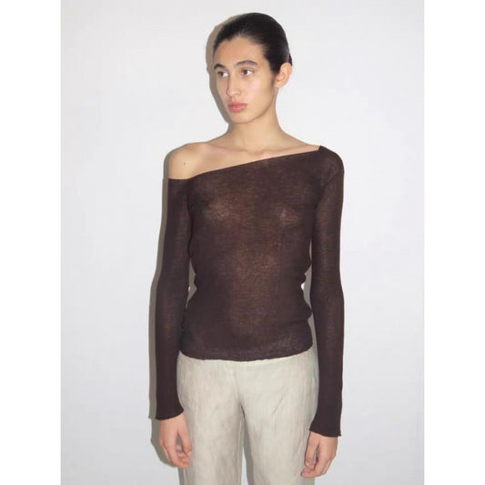 Wool-Blend Openwork Backless Sweater Long Sleeve Top