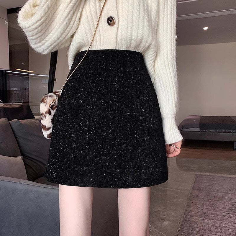Wool Blend Sequin Short Skirt