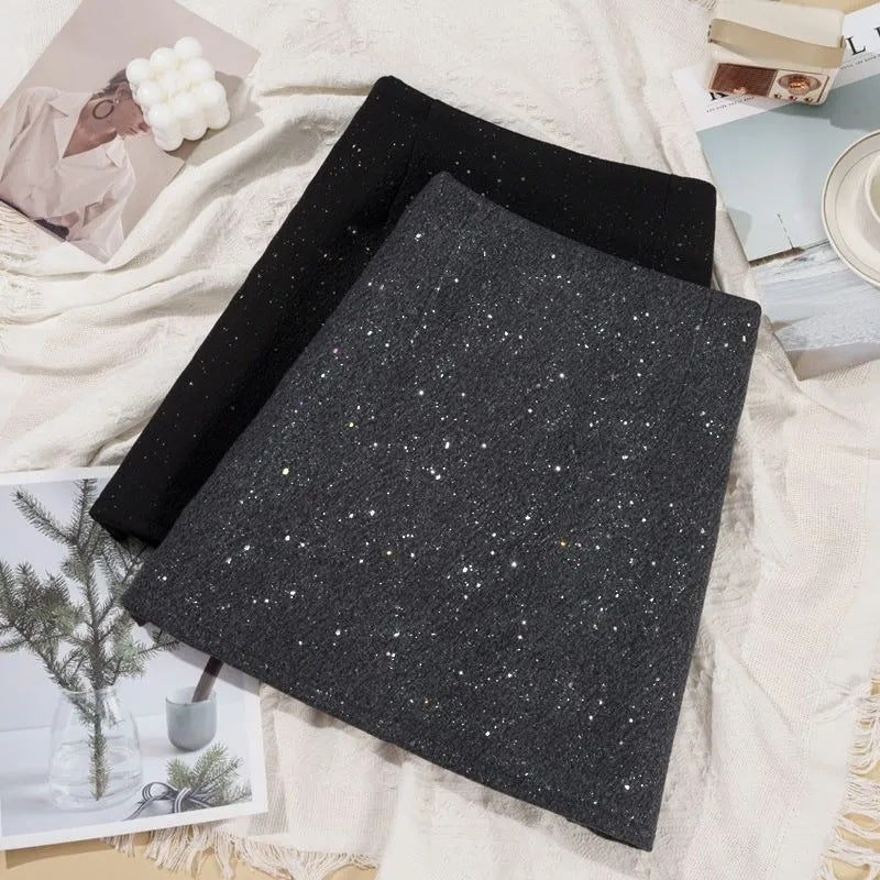 Wool Blend Sequin Short Skirt