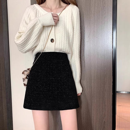 Wool Blend Sequin Short Skirt
