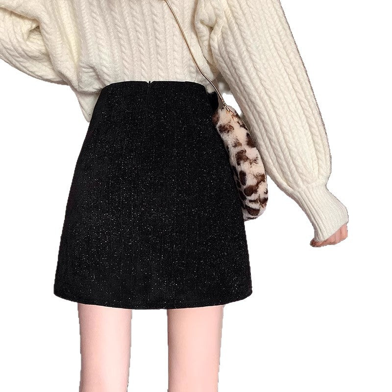 Wool Blend Sequin Short Skirt