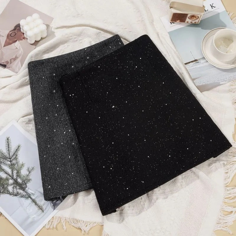 Wool Blend Sequin Short Skirt