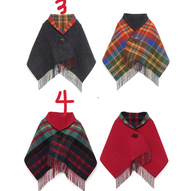 Wool check solid-colored scarf shawl