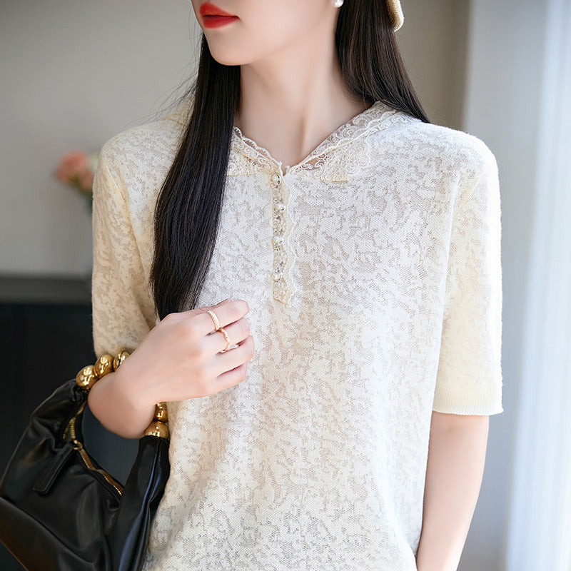 Wool knitted short-sleeved shirt