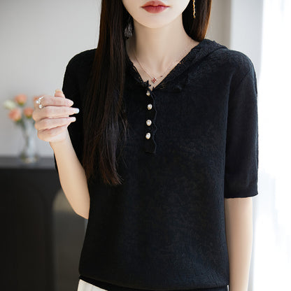 Wool knitted short-sleeved shirt