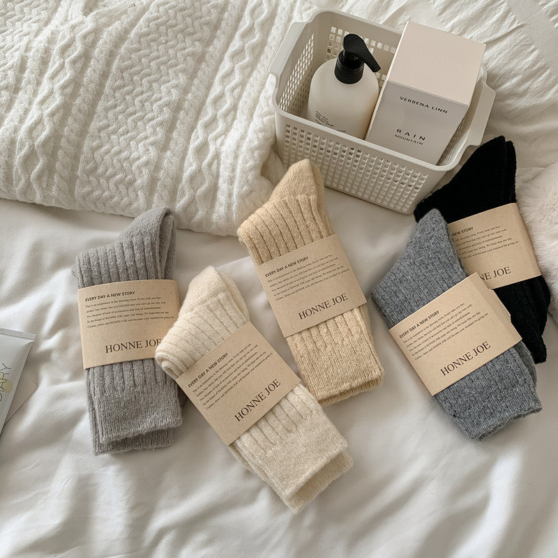 Wool Mid-Tube Fleece-Lined Socks for Women