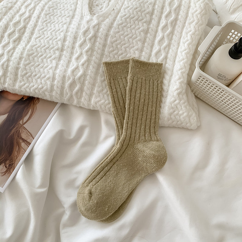Wool Mid-Tube Fleece-Lined Socks for Women