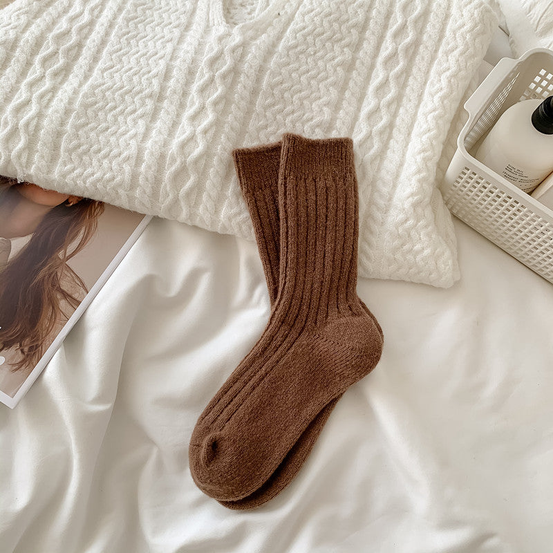 Wool Mid-Tube Fleece-Lined Socks for Women