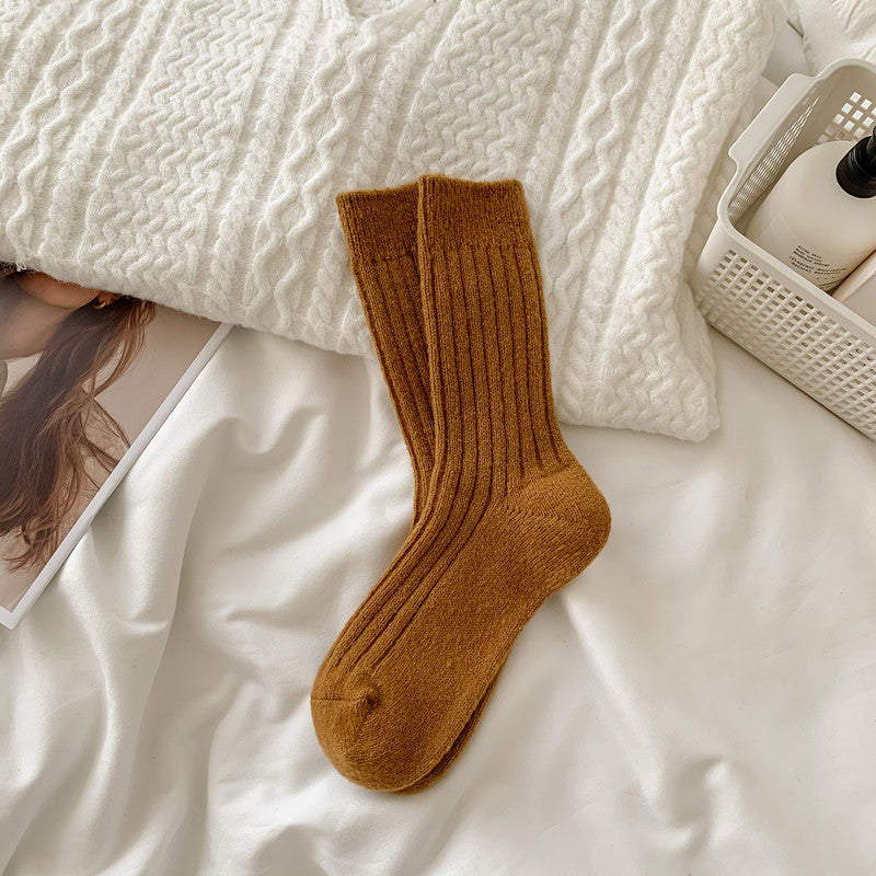 Wool Mid-Tube Fleece-Lined Socks for Women