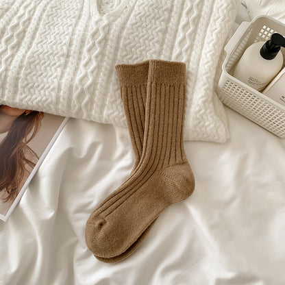 Wool Mid-Tube Fleece-Lined Socks for Women