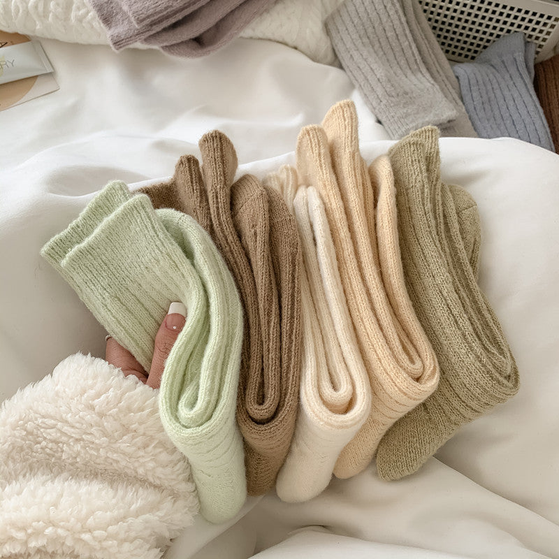 Wool Mid-Tube Fleece-Lined Socks for Women
